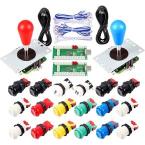 HAAMIIQII 2 Players Arcade DIY Parts Kit for MAME/PC/Raspberry Pi/PS3/PS4/PS5/Jamma/Windows System/Arcade Controllers Project, 2x USB Encoder + 2x Oval Head Joystick + 18x American Style Push Buttons