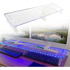 KUAIYU Dual Monitor Stand Riser, Monitor Stands for 2 Monitors, 39in Acrylic Computer Stand, Monitor Stand with Light Kit.Dual Monitor Stand for Computer,Laptop 4 lights color(USB interface) Office in Kuwait