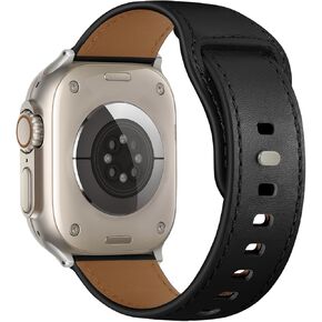 Leather Band Compatible with Apple Watch Bands 41mm 40mm 38mm Men Women, Genuine Leather Band Strap for iWatch SE Series 9 8 7 6 5 4 3 2 1, Black/Black in Saudi Arabia