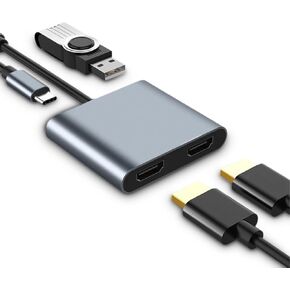 محول USB C إلى HDMI مزدوج، محول شاشات متعددة 4K 30 هرتز 4 في 1، محطة إرساء متعددة بمحور USB C بسرعة 5 جيجابت في الثانية مع شحن PD بقدرة 60 وات، لنظام التشغيل OS X، لنظام التشغيل Android، لأنظمة Linux in Saudi Arabia