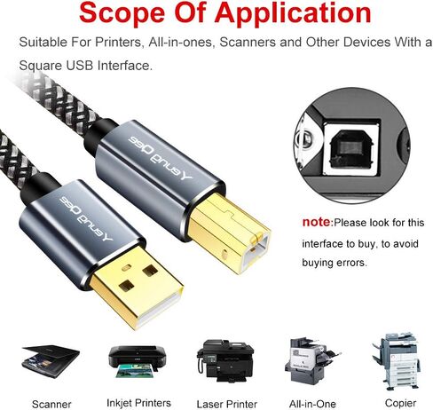Printer Cable 3 ft,High Speed USB 2.0 A Male to Type B Male Printer Cord in Saudi Arabia