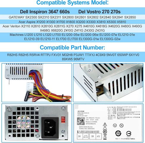 S-Union 220W مصدر طاقة متوافق مع Dell Inspiron 3647 660s بديل لـ Acer X1420 X3400 eMachines Gateway Series Delta DPS-220UB A Liteon L220AS-00 L220NS-00 PS-5221-03DF R82HS 650WP P3JW1 in Kuwait