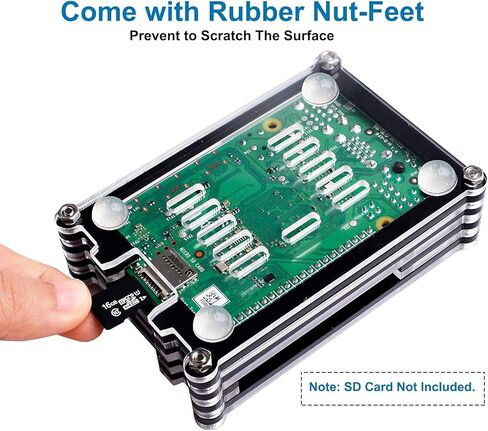 جراب Smraza لهاتف Raspberry Pi 4 B، جراب مزود بمروحة تبريد ومطاعم حرارة، مزود طاقة 5V 3A USB-C لجهاز Raspberry Pi 4 طراز B (لوحة 4 غير متضمنة) - أسود وشفاف in Kuwait