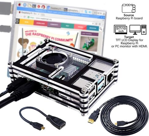 جراب Smraza لهاتف Raspberry Pi 4 B، جراب مزود بمروحة تبريد ومطاعم حرارة، مزود طاقة 5V 3A USB-C لجهاز Raspberry Pi 4 طراز B (لوحة 4 غير متضمنة) - أسود وشفاف in Kuwait