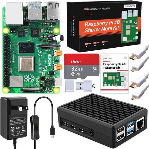 مجموعة بادئ تشغيل راسبيري باي 4 4GB من دي فوزفو، مزود طاقة 5 فولت 4 امبير راسبيري باي 4 مع مفتاح تشغيل/ايقاف، هيكل الومنيوم راسبيري باي 4 كيه، كيبلات HDMI 4K لجهاز راسبيري باي 4B - اصدار 32GB (ذاكرة in Kuwait