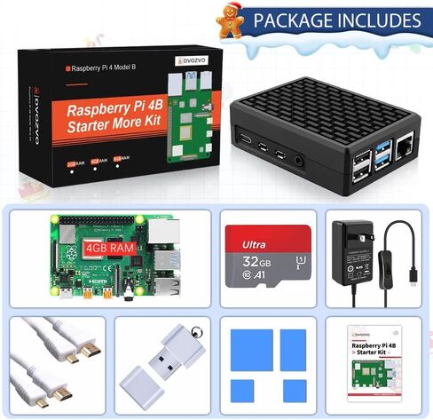 مجموعة بادئ تشغيل راسبيري باي 4 4GB من دي فوزفو، مزود طاقة 5 فولت 4 امبير راسبيري باي 4 مع مفتاح تشغيل/ايقاف، هيكل الومنيوم راسبيري باي 4 كيه، كيبلات HDMI 4K لجهاز راسبيري باي 4B - اصدار 32GB (ذاكرة in Kuwait