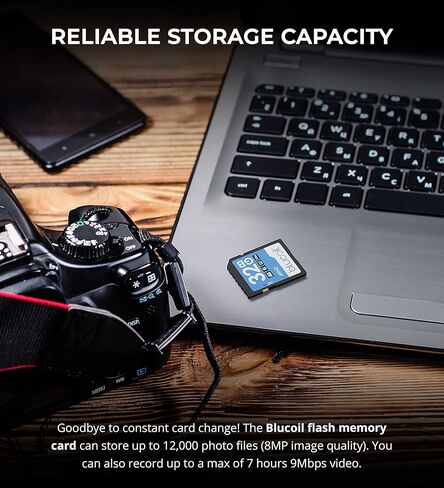 بطاقة ذاكرة فلاش Blucoil فئة 10 SDHC بطاقة SD مع ميزة حماية الكتابة لتسجيل الفيديو بدقة 4K UHD وFull HD على الكاميرات الرقمية وDSLR وكاميرات الفيديو والمسجلات وأجهزة الكمبيوتر in Kuwait