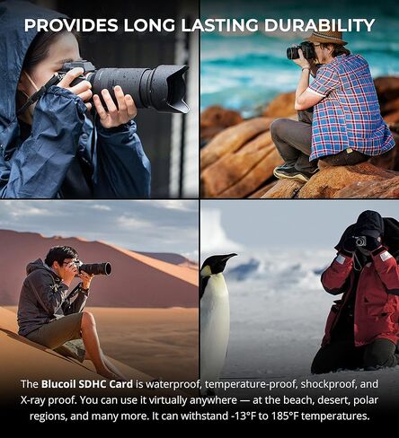 بطاقة ذاكرة فلاش Blucoil فئة 10 SDHC بطاقة SD مع ميزة حماية الكتابة لتسجيل الفيديو بدقة 4K UHD وFull HD على الكاميرات الرقمية وDSLR وكاميرات الفيديو والمسجلات وأجهزة الكمبيوتر in Kuwait
