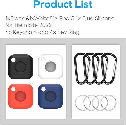 حافظة سيليكون لبلاطة ميت (2022) مع سلسلة مفاتيح وأنولوس، 4 قطع من غطاء واقي ناعم خفيف الوزن مضاد للخدش لبلاط ميت (2022) متعقب (أسود، أبيض، أحمر، أزرق) in Kuwait