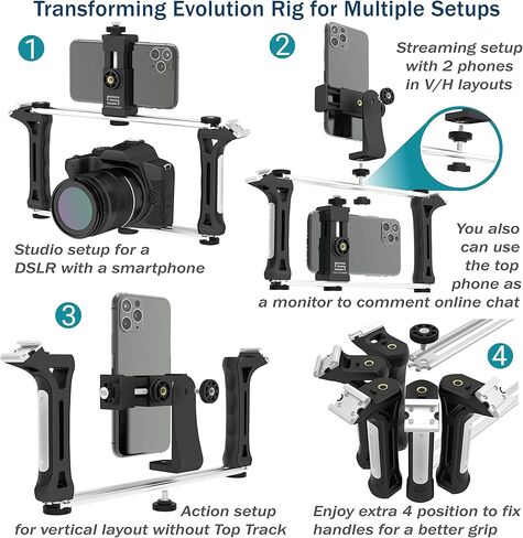 DREAMGRIP Evolution MOJO 2 Plus Universal Modular Video Rig Kit for iPhone,Smartphones,DSLR,Action Cameras-Complete Journalist Kit w/52-37-17mm Optics Adapter/Hood/Filters/Gun Microphone/2*LED Lights in Kuwait