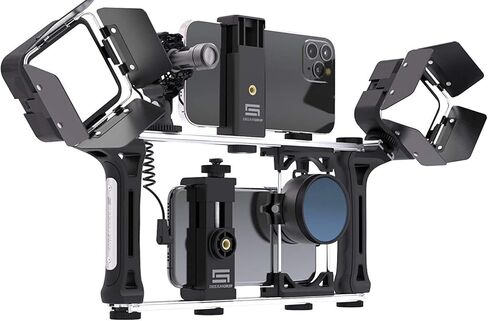 DREAMGRIP Evolution MOJO 2 Plus Universal Modular Video Rig Kit for iPhone,Smartphones,DSLR,Action Cameras-Complete Journalist Kit w/52-37-17mm Optics Adapter/Hood/Filters/Gun Microphone/2*LED Lights in Kuwait