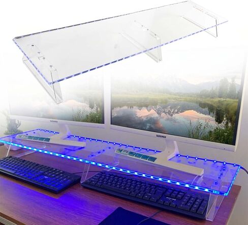 KUAIYU Dual Monitor Stand Riser, Monitor Stands for 2 Monitors, 39in Acrylic Computer Stand, Monitor Stand with Light Kit.Dual Monitor Stand for Computer,Laptop 4 lights color(USB interface) Office in Kuwait