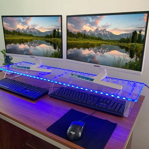 KUAIYU Dual Monitor Stand Riser, Monitor Stands for 2 Monitors, 39in Acrylic Computer Stand, Monitor Stand with Light Kit.Dual Monitor Stand for Computer,Laptop 4 lights color(USB interface) Office in Kuwait