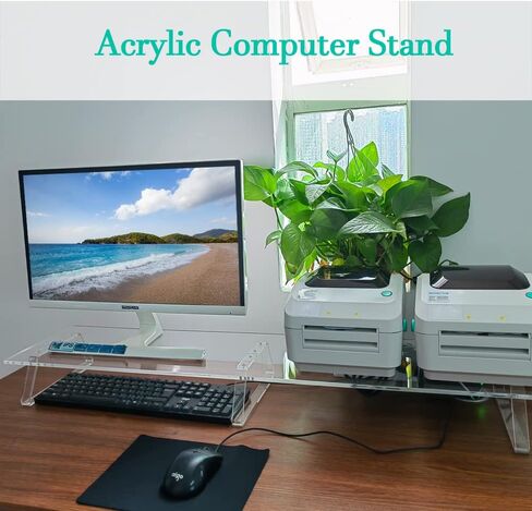 KUAIYU Dual Monitor Stand Riser, Monitor Stands for 2 Monitors, 39in Acrylic Computer Stand, Monitor Stand with Light Kit.Dual Monitor Stand for Computer,Laptop 4 lights color(USB interface) Office in Kuwait