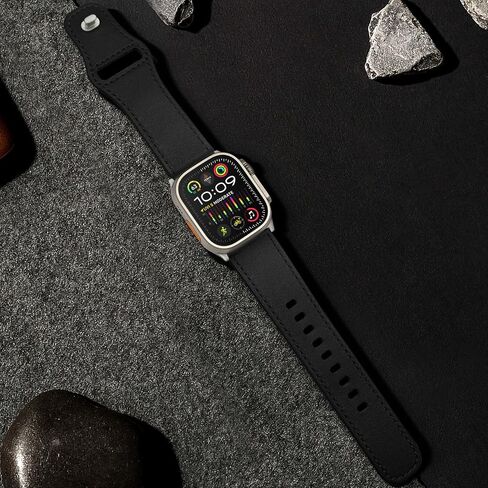 سوار جلد WPPQTRV متوافق مع أساور ساعة Apple 49 مم 45 مم 44 مم 42 مم للرجال والنساء، حزام جلد أصلي لساعة iWatch Ultra 2/1 SE Series 9 8 7 6 5 4 3 2 1، أسود/أسود in Kuwait