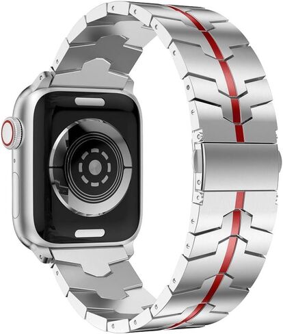 RABUZI متوافق مع Apple Watch Band Ultra 49mm Series 9 45mm 44mm 42mm، عملية المينا المصنوعة من الفولاذ المقاوم للصدأ وأشرطة بديلة للساعة المعدنية متوافقة مع Apple Watch SE، Apple Watch Series 9/8/7/6/5، عملية المينا الأسود + الأحمر in Kuwait