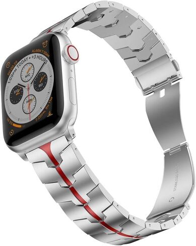 RABUZI متوافق مع Apple Watch Band Ultra 49mm Series 9 45mm 44mm 42mm، عملية المينا المصنوعة من الفولاذ المقاوم للصدأ وأشرطة بديلة للساعة المعدنية متوافقة مع Apple Watch SE، Apple Watch Series 9/8/7/6/5، عملية المينا الأسود + الأحمر in Kuwait