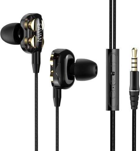 سماعات أذن سلكية مزدوجة ديناميكية من EAVAN، 4 مكبرات صوت 4 سماعات أذن HiFi داخل الأذن، سماعات عازلة للضوضاء مقبس 3.5 مم مع ميكروفون للكمبيوتر، MP3 والهاتف in Kuwait