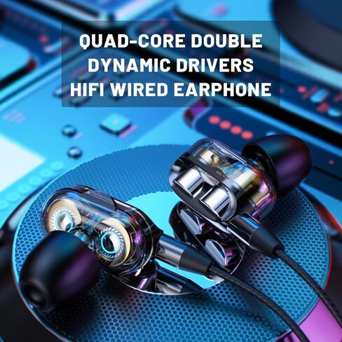 سماعات أذن سلكية مزدوجة ديناميكية من EAVAN، 4 مكبرات صوت 4 سماعات أذن HiFi داخل الأذن، سماعات عازلة للضوضاء مقبس 3.5 مم مع ميكروفون للكمبيوتر، MP3 والهاتف in Kuwait