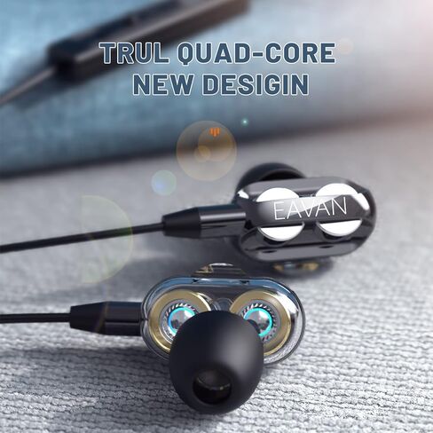 سماعات أذن سلكية مزدوجة ديناميكية من EAVAN، 4 مكبرات صوت 4 سماعات أذن HiFi داخل الأذن، سماعات عازلة للضوضاء مقبس 3.5 مم مع ميكروفون للكمبيوتر، MP3 والهاتف in Kuwait
