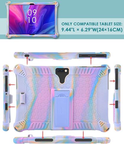 حافظة من السيليكون DETUOSI ZZB مقاس 10.1 بوصة مع حزام كتف وقلم ستايلس، حافظة كمبيوتر لوحي بحامل متعدد الزوايا، غطاء ناعم خفيف الوزن للكمبيوتر اللوحي Winsing MTK مقاس 10 بوصة، لمسة ANTEMPER، برتقالي وردي وأزرق in Kuwait