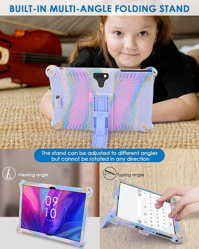 حافظة من السيليكون DETUOSI ZZB مقاس 10.1 بوصة مع حزام كتف وقلم ستايلس، حافظة كمبيوتر لوحي بحامل متعدد الزوايا، غطاء ناعم خفيف الوزن للكمبيوتر اللوحي Winsing MTK مقاس 10 بوصة، لمسة ANTEMPER، برتقالي وردي وأزرق in Kuwait