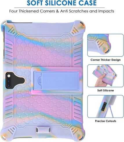 حافظة من السيليكون DETUOSI ZZB مقاس 10.1 بوصة مع حزام كتف وقلم ستايلس، حافظة كمبيوتر لوحي بحامل متعدد الزوايا، غطاء ناعم خفيف الوزن للكمبيوتر اللوحي Winsing MTK مقاس 10 بوصة، لمسة ANTEMPER، برتقالي وردي وأزرق in Kuwait