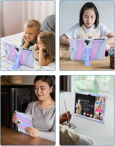 حافظة من السيليكون DETUOSI ZZB مقاس 10.1 بوصة مع حزام كتف وقلم ستايلس، حافظة كمبيوتر لوحي بحامل متعدد الزوايا، غطاء ناعم خفيف الوزن للكمبيوتر اللوحي Winsing MTK مقاس 10 بوصة، لمسة ANTEMPER، برتقالي وردي وأزرق in Kuwait