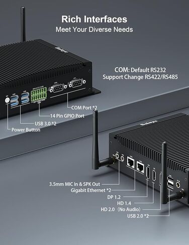 كمبيوتر Baiyu الصناعي مع Core i3-10110U (يصل إلى 4.10 جيجا هرتز)، 8 جيجا بايت DDR4 RAM 256 جيجا بايت M.2 SSD، كمبيوتر صناعي بدون مروحة، 2 × RS232 COM، يدعم RS422/RS485، 1 × GPIO، 2 × HD، 1 × DP، 2 × RJ45 LAN، 6 × USB، 1 × GPIO، ويندوز 11 برو in Kuwait