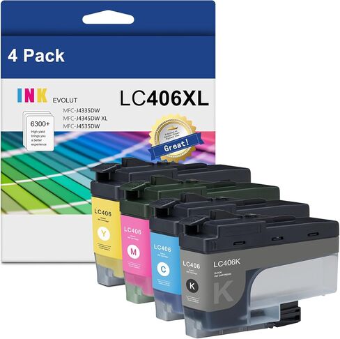خرطوشة حبر LC406XL عالية الانتاجية (4 عبوات، 1BK/1C/1M/1Y) - مجموعة خراطيش حبر LC406XL بديلة لطابعة براذر LC-406XL MFC-J4335DW MFC-J4345DW XL MFC-J4535DW MFC-J4535DW XL in Kuwait