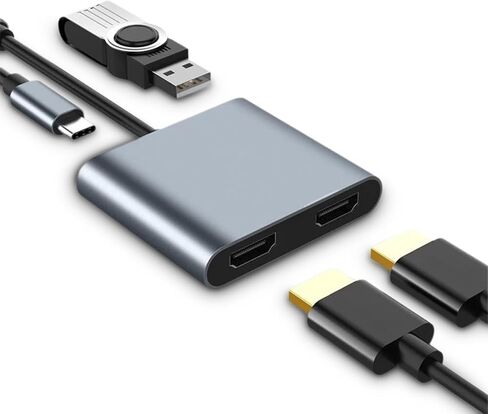 محول USB C إلى HDMI مزدوج، محول شاشات متعددة 4K 30 هرتز 4 في 1، محطة إرساء متعددة بمحور USB C بسرعة 5 جيجابت في الثانية مع شحن PD بقدرة 60 وات، لنظام التشغيل OS X، لنظام التشغيل Android، لأنظمة Linux in Saudi Arabia