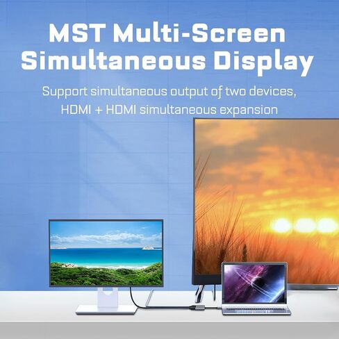 محول USB C إلى HDMI مزدوج، محول شاشات متعددة 4K 30 هرتز 4 في 1، محطة إرساء متعددة بمحور USB C بسرعة 5 جيجابت في الثانية مع شحن PD بقدرة 60 وات، لنظام التشغيل OS X، لنظام التشغيل Android، لأنظمة Linux in Saudi Arabia