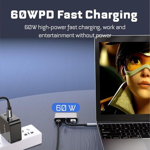 محول USB C إلى HDMI مزدوج، محول شاشات متعددة 4K 30 هرتز 4 في 1، محطة إرساء متعددة بمحور USB C بسرعة 5 جيجابت في الثانية مع شحن PD بقدرة 60 وات، لنظام التشغيل OS X، لنظام التشغيل Android، لأنظمة Linux in Saudi Arabia