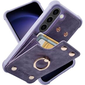 PYTWOPY Galaxy S23 Wallet Case with Credit Card Holder,Leather Shockproof Protective Phone Cover Supports 360°Rotation Ring Stand and RFID Blocking for Samsung Galaxy S23 6.1 inch,Lavenders