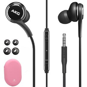Original Samsung AKG Earbuds 3.5mm in-Ear Earbud Headphones with Remote & Mic for Galaxy A71, A31, Galaxy S10, S10e, Note 10, Note 10+, S10 Plus, S9 - Includes Rubber Pouch - (AKG + Black Pouch) in Kuwait