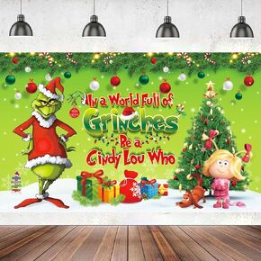 Merry Christmas Banner in a World Full of Grin Ches Be a Cindy Lou Who Banner Green Large 71"x 43" Merry Christmas Photography Banner for Christmas Xmas Indoor Outdoor Green Elf Winter Holiday in Kuwait