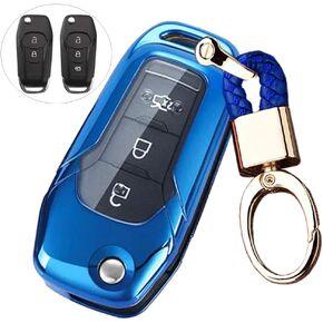 ROYALFOX(TM 2 3 buttons soft tpu flip remote Key Fob case Cover for 2015 2016 2017 2018 2019 FORD F150 F250,FOCUS 3 Escort Kuga EVEREST FIESTA Mustang Edge MKV Fusion 2016 Ranger (blue)