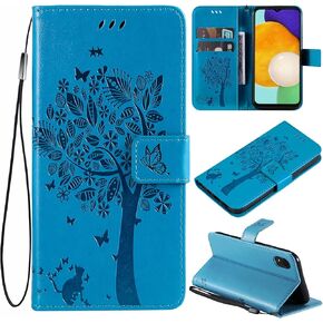 حافظة هاتف لهاتف سامسونج جالاكسي A03 كور، حافظة محفظة، حافظة قلابة من جلد البولي يوريثان مزخرفة على شكل شجرة قطة وزهور فوليو ومسند مغناطيسي وفتحات بطاقة لهاتف سامسونج جالاكسي A03 كور أرجواني فاتح in Kuwait