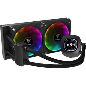 GAMDIAS 240mm CPU Liquid Cooler AIO w/ 2.1" Display & Customized Software, CPU Water Cooler w/Thick Radiator and ARGB PWM 2X 120mm Computer PC Case Fans, Compatible w/Intel 1700/1200 & AMD AM5/AM4 in Kuwait