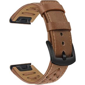 TRUMiRR Watchband for Fenix 7X Pro Sapphire Solar / 6X Pro / 5X Plus, 26mm Genuine Cowhide Leather Strap for Garmin Instinct 2X / Epix Pro 51mm / Fenix 3 HR/Descent Mk1 Mk2 Mk2i Mk3i 51mm / Enduro 2