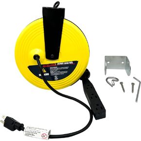 Aceland 25ft Retractable Extension Cord Reel with 3 Electrical Outlets, 16AWG/3C SJTW Power Cord for Indoor & Outdoor Use, UL Listed