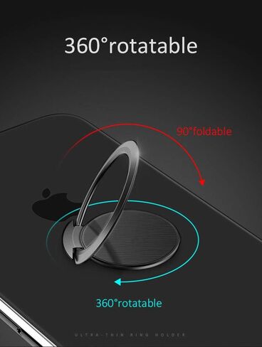 World's Slimmest Phone Ring Holder,Attom Tech Ultra Thin Cell Phone Ring Stand Magnetic Car Mount Hook Matte Center Compatible for iPhone X 8 7 Plus 6S 6 5s 5 SE,Galaxy S8 S7 S6 Edge,Note (Black) in Kuwait