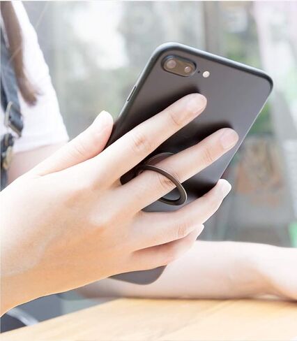 World's Slimmest Phone Ring Holder,Attom Tech Ultra Thin Cell Phone Ring Stand Magnetic Car Mount Hook Matte Center Compatible for iPhone X 8 7 Plus 6S 6 5s 5 SE,Galaxy S8 S7 S6 Edge,Note (Black) in Kuwait