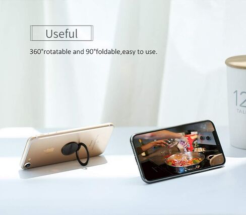 World's Slimmest Phone Ring Holder,Attom Tech Ultra Thin Cell Phone Ring Stand Magnetic Car Mount Hook Matte Center Compatible for iPhone X 8 7 Plus 6S 6 5s 5 SE,Galaxy S8 S7 S6 Edge,Note (Black) in Kuwait