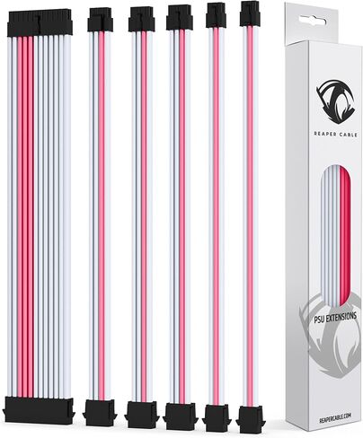 مجموعة تمديد PSU بأكمام كابل ريبر - ملحقات مصدر الطاقة - 1x 24 Pin/ 2X 8 Pin/ 2X 6 Pin/ 1x 4+4 Pin - مع أمشاط - 30 سم (رمادي كربوني وبليت) in Kuwait