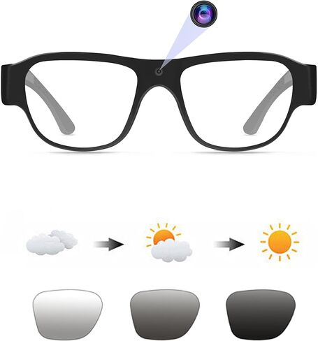 نظارات كاميرا أمان من OhO Sunshine، نظارات شمسية للكاميرا الداخلية والخارجية بسعة 32 جيجابايت عالية الدقة 1080 بكسل مع كاميرا مدمجة بدقة 16 ميجابكسل وحجب الضوء الأزرق وعدسة صحية انتقالية in Kuwait