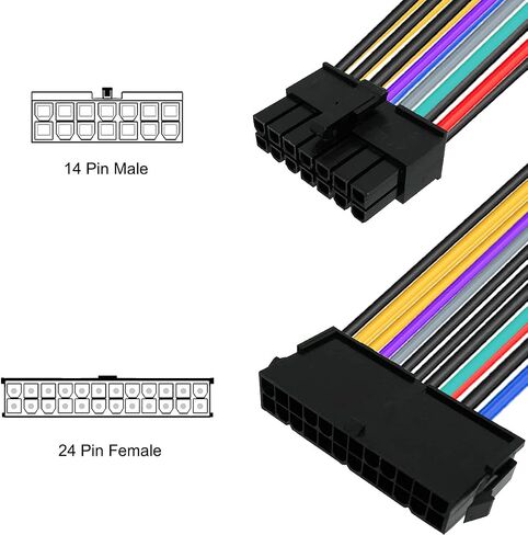 DKARDU 2 حزمة 24 دبوس إلى 14 دبوس ATX PSU كابل إمداد الطاقة، 24 دبوس أنثى إلى 14 دبوس ذكر ATX موصل محول الطاقة لينوفو IBM اللوحة الأم 15 سم 6 بوصة in Saudi Arabia