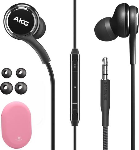 Original Samsung AKG Earbuds 3.5mm in-Ear Earbud Headphones with Remote & Mic for Galaxy A71, A31, Galaxy S10, S10e, Note 10, Note 10+, S10 Plus, S9 - Includes Rubber Pouch - (AKG + Black Pouch) in Kuwait