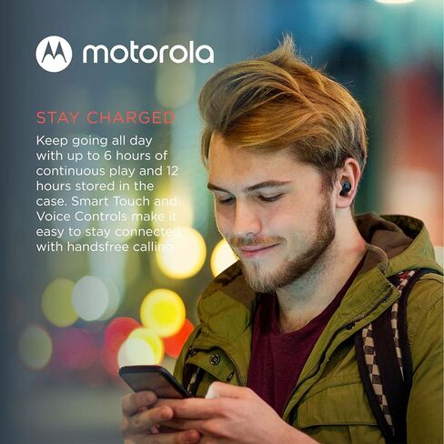 سماعات أذن Motorola Moto Buds 150-True اللاسلكية بتقنية البلوتوث مع تحكم ذكي باللمس وحافظة شحن صغيرة الحجم - تصميم مريح، مقاومة للماء IPX5، خفيفة الوزن ومريحة، صوت واضح - أبيض in Kuwait