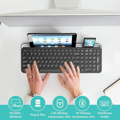 Bluetooth Keyboard for Mac: 3 Mode Bluetooth Wireless Keyboard with Tablet Phone Holder,80% Tablet Keyboard with Number Pad USB Keyboard for Smatphone,Tablets,PC, Computer, Laptop, Macbook (Pink Blue) in Kuwait